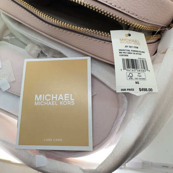 ❤️Michael Kors Sz M Crossbody Bag Jet Set Leather and Case AP Pro Pink Gold New - Picture 7 of 9